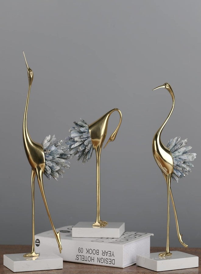 suruim Gold Decor Accents,Brass Birds Statues Gold Home Decor Modern Crystal Decor Ornaments for Living Room, Bedroom, Office Desktop, Cabinets (Blue A) - Image 3