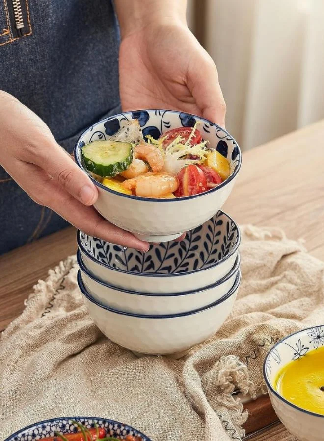 كويزيرا أوعية حبوب السيراميك للسلطة، الشوربة، مجموعة أوعية الأرز، أزرق وأبيض (4.5 بوصة)