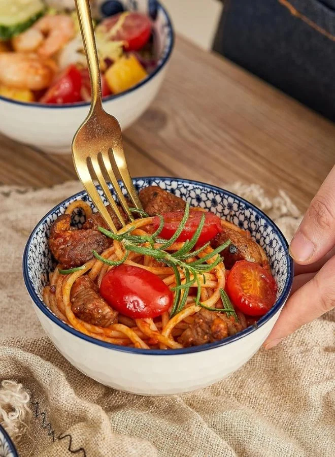 كويزيرا أوعية حبوب السيراميك للسلطة، الشوربة، مجموعة أوعية الأرز، أزرق وأبيض (4.5 بوصة)