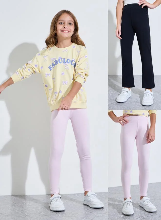 ستايلي Pack of 2 - Girls Multi-Color Solid Full-Length Leggings