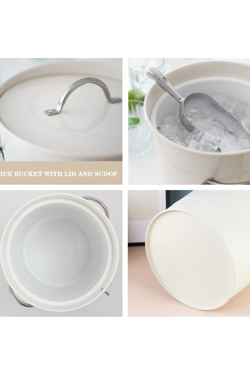 مجموعة دلو ثلج معدني مزدوج الطبقة بلون كريمي سعة 4 لتر مع غطاء وملعقة دلو ثلج للمشروبات الحفلات مناسب للمطابخ المنزلية والاستخدام في الهواء الطلق - Image 2