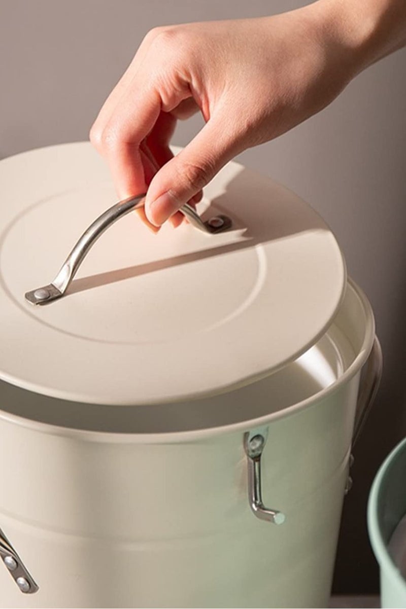 مجموعة دلو ثلج معدني مزدوج الطبقة بلون كريمي سعة 4 لتر مع غطاء وملعقة دلو ثلج للمشروبات الحفلات مناسب للمطابخ المنزلية والاستخدام في الهواء الطلق - Image 4