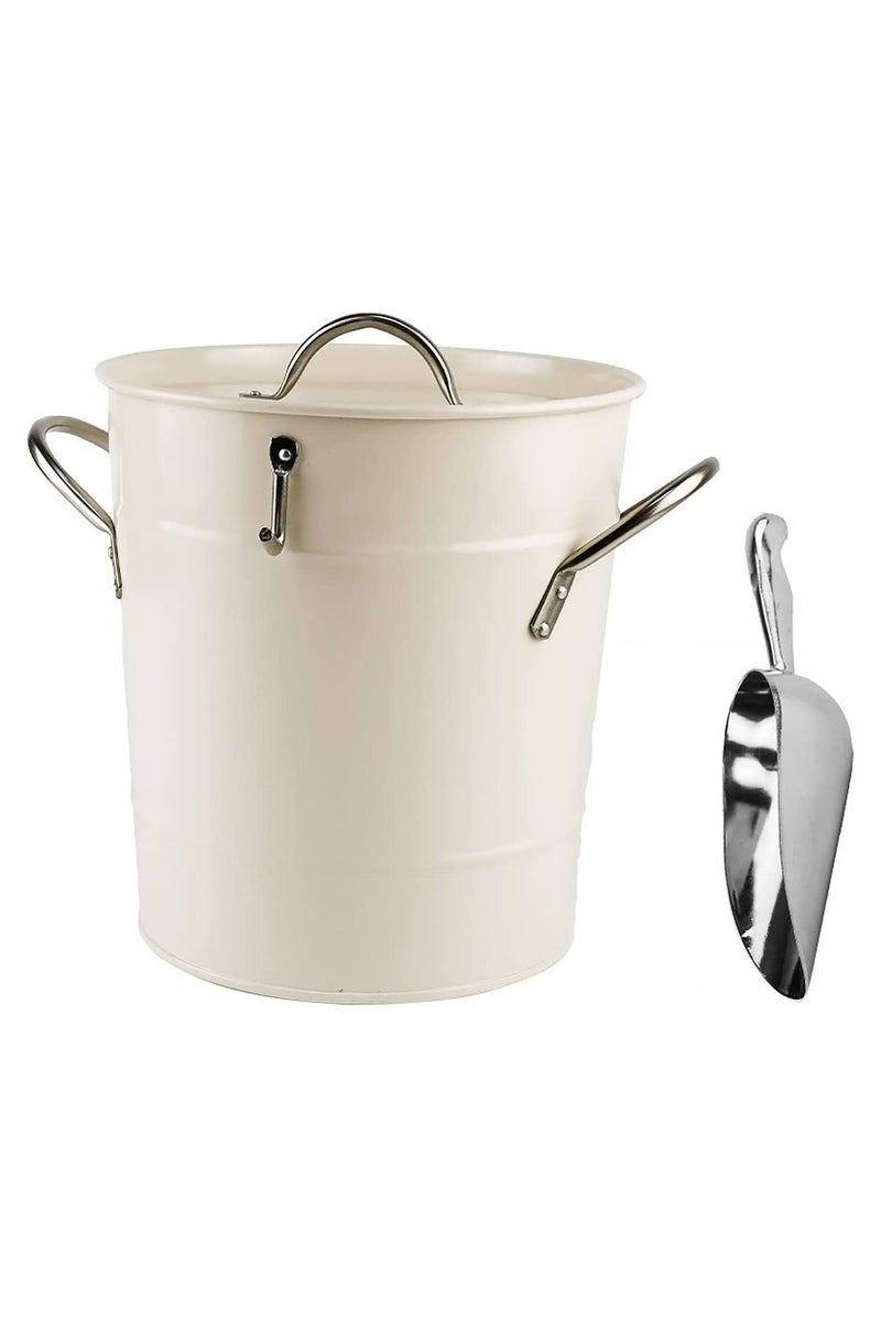 مجموعة دلو ثلج معدني مزدوج الطبقة بلون كريمي سعة 4 لتر مع غطاء وملعقة دلو ثلج للمشروبات الحفلات مناسب للمطابخ المنزلية والاستخدام في الهواء الطلق - Image 1
