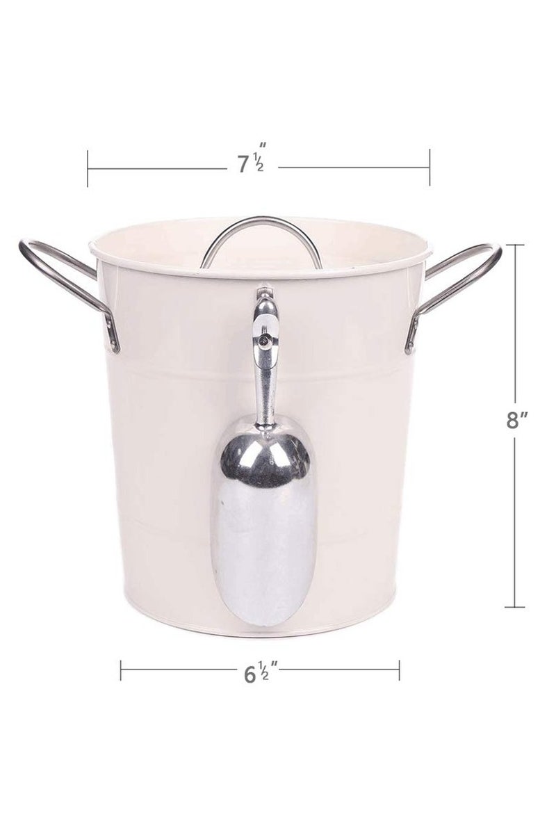 مجموعة دلو ثلج معدني مزدوج الطبقة بلون كريمي سعة 4 لتر مع غطاء وملعقة دلو ثلج للمشروبات الحفلات مناسب للمطابخ المنزلية والاستخدام في الهواء الطلق - Image 3