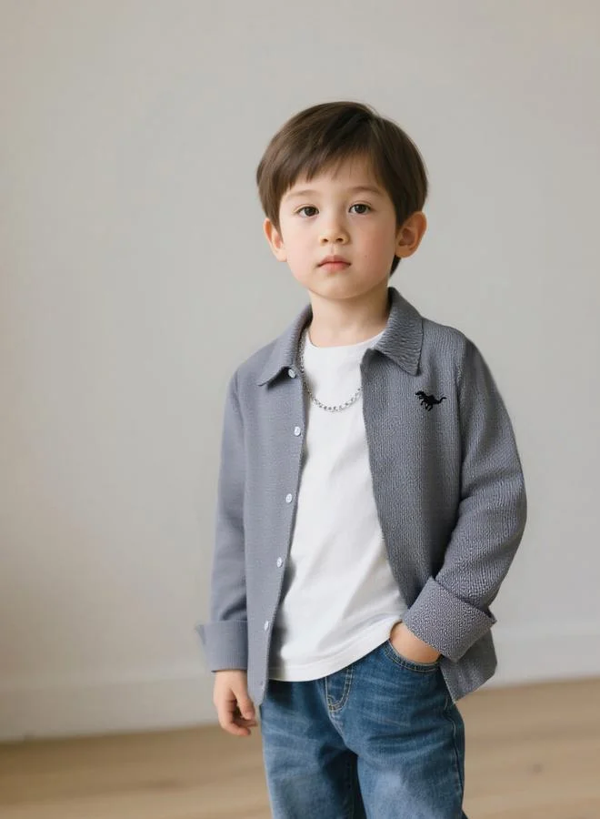 Take Two Take Two Boys Grey Corduroy Shirt with Buttons