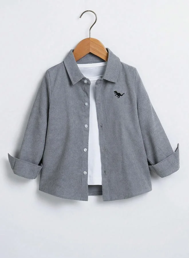 تايك تو Take Two Boys Grey Corduroy Shirt with Buttons