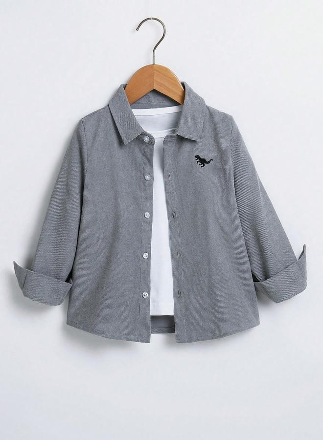 تايك تو قميص ولادي رمادي من الكوردروي بأزرار - Image 1