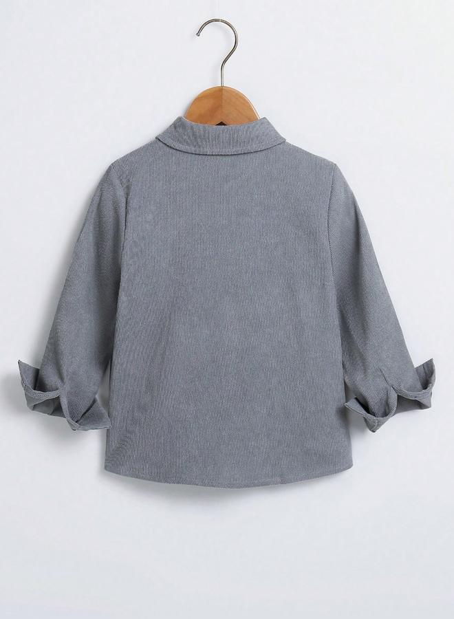 تايك تو قميص ولادي رمادي من الكوردروي بأزرار - Image 2