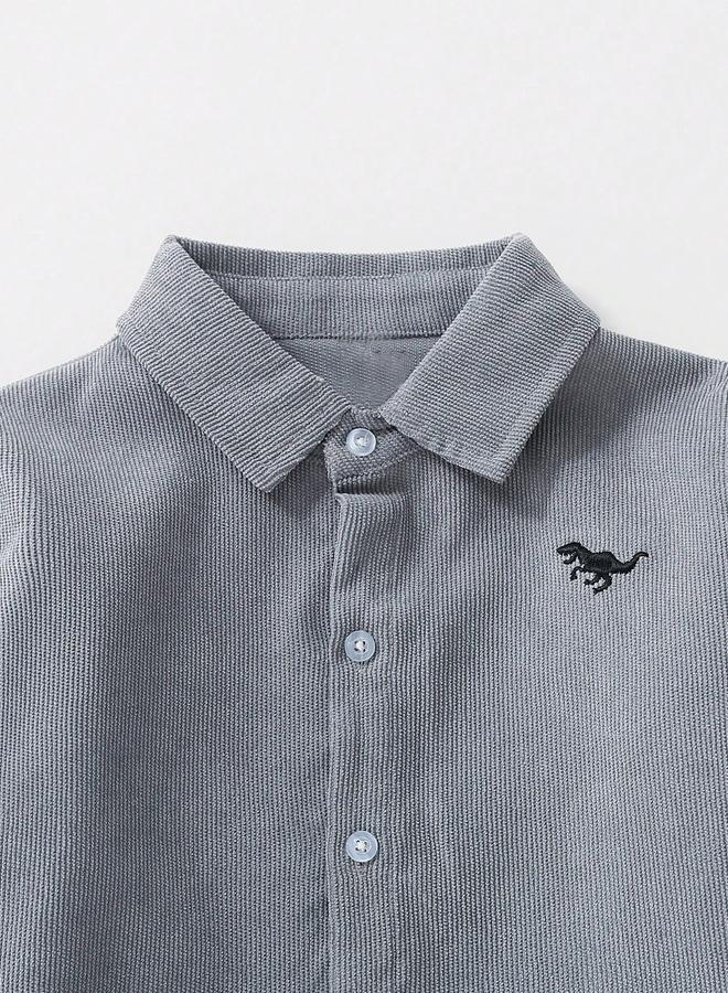 تايك تو قميص ولادي رمادي من الكوردروي بأزرار - Image 3