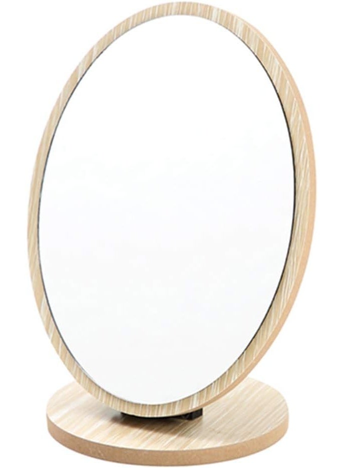 Decorhills Oval Compact Table Mirror – Natural Wooden Frame Desktop Makeup Mirror – 90° Rotating Adjustable Standing Mirror for Vanity, Cosmetic, and Home Décor Use - Image 1