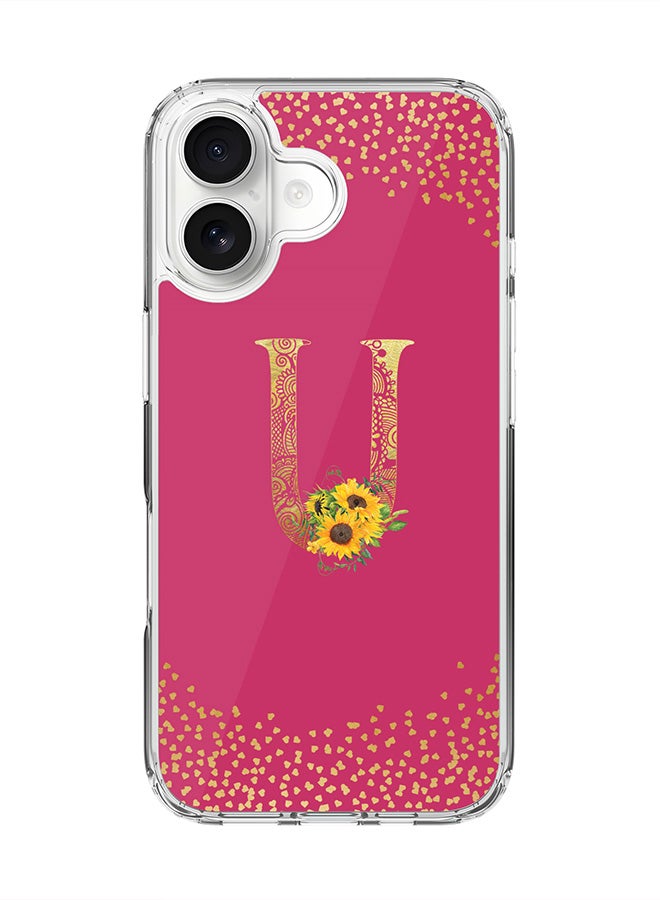 Stylizedd Classic Clear MagSafe Case for iPhone 17 , Hybrid Soft Case Flexible Edges Anti Drop TPU PC Gel Thin Transparent Cover [ Designed for iPhone 17 ] - Custom Monogram Initial Letter Floral Pattern Alphabet - U ( Deep Pink Rose )
