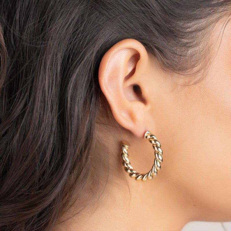 Barzel 18k Gold Plated Chunky Twisted Hoop Earrings, 5mm Thick, 10-40mm Sizes, Open Hoop Earrings for Women (30 MM) - Image 2