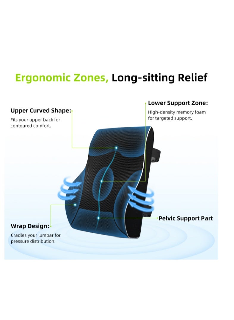 Arabest Lumbar Support Pillow, Ergonomic Car Back Support Pillow, Memory Foam Back Cushion, Comfortable Travel Pillow for Driving Back Pain Relief Improve Posture, Soft and Breathable Cover Adjustable Straps for Long Sitting for Office & Gaming Chair - Image 5