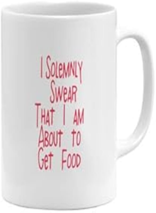 RYN PRINTED DESIGN I Solemnly Swear Food Quote Printed Coffee Mug White/Pink 11ounce