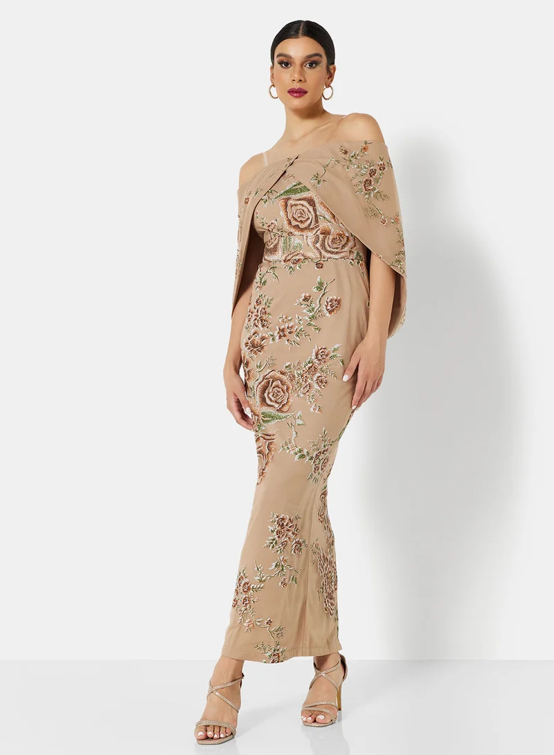 House of Moda Off-Shoulder Cape Sleeve Dress