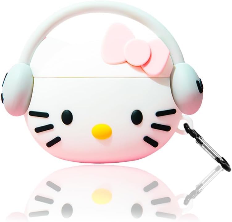 Meyaar Earphone Case Cover Compatible for Realme Buds T300 & T310, Soft Silicone Skin Case Cover Shock-Absorbing Protective Case with Keychain for realme Buds T310 & T300 Only (Headphone White Kitty) - Image 1