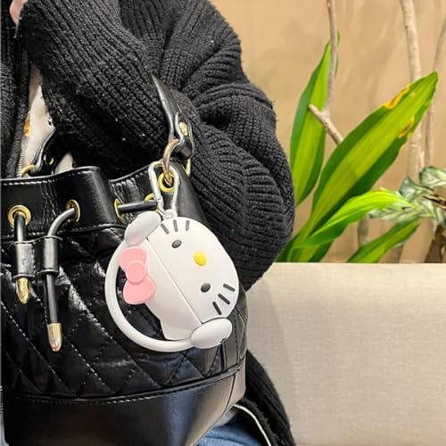 Meyaar Earphone Case Cover Compatible for Realme Buds T300 & T310, Soft Silicone Skin Case Cover Shock-Absorbing Protective Case with Keychain for realme Buds T310 & T300 Only (Headphone White Kitty) - Image 4