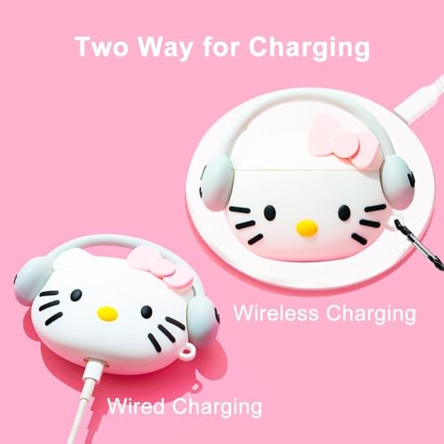 Meyaar Earphone Case Cover Compatible for Realme Buds T300 & T310, Soft Silicone Skin Case Cover Shock-Absorbing Protective Case with Keychain for realme Buds T310 & T300 Only (Headphone White Kitty) - Image 5