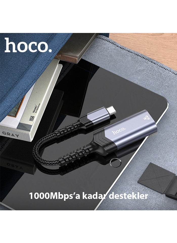 Hoco - UA26 Type-C Otg RJ45 Internet Adapter Converter 1000 Mbps - Image 1