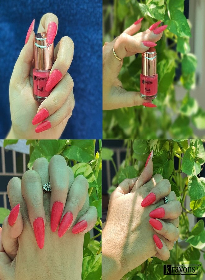 Krayons Crazy Gel Nail Enamel, Waterproof, Quick Dry, Neon Green, Black Shadow, Pearl Pink, Pastel Red, 8ml Each, Combo (Pack of 4) - Image 4
