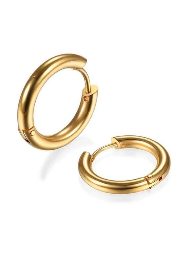 Luxuria 18K Real Gold Plated Stainless Steel Hoop Earrings Fashion Luxury Delicate Hoop Earrings, 3mm Tube, Small Solid Gold Hoop Earrings Jewelry Gift for Women and Girls - Image 1