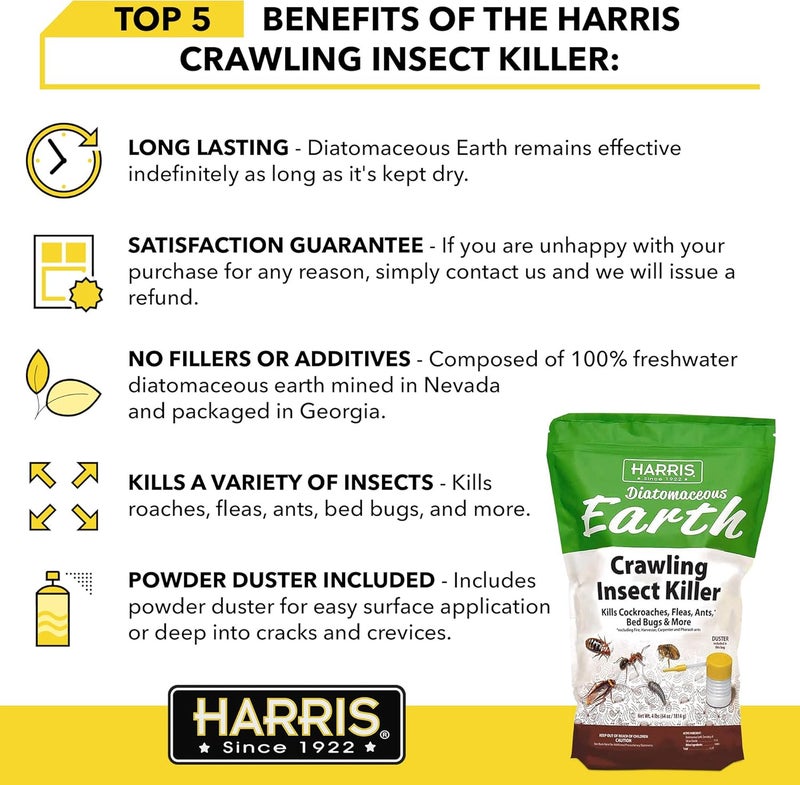 Harris Diatomaceous Earth Crawling Insect Killer, 4lb with Powder Duster Included Inside The Bag - Image 3
