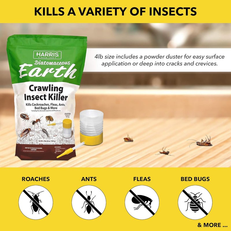 Harris Diatomaceous Earth Crawling Insect Killer, 4lb with Powder Duster Included Inside The Bag - Image 4