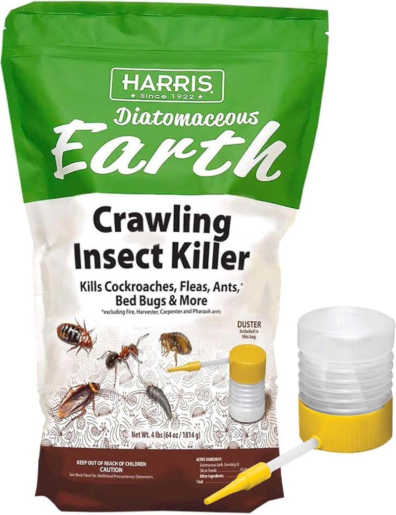 Harris Diatomaceous Earth Crawling Insect Killer, 4lb with Powder Duster Included Inside The Bag - Image 1