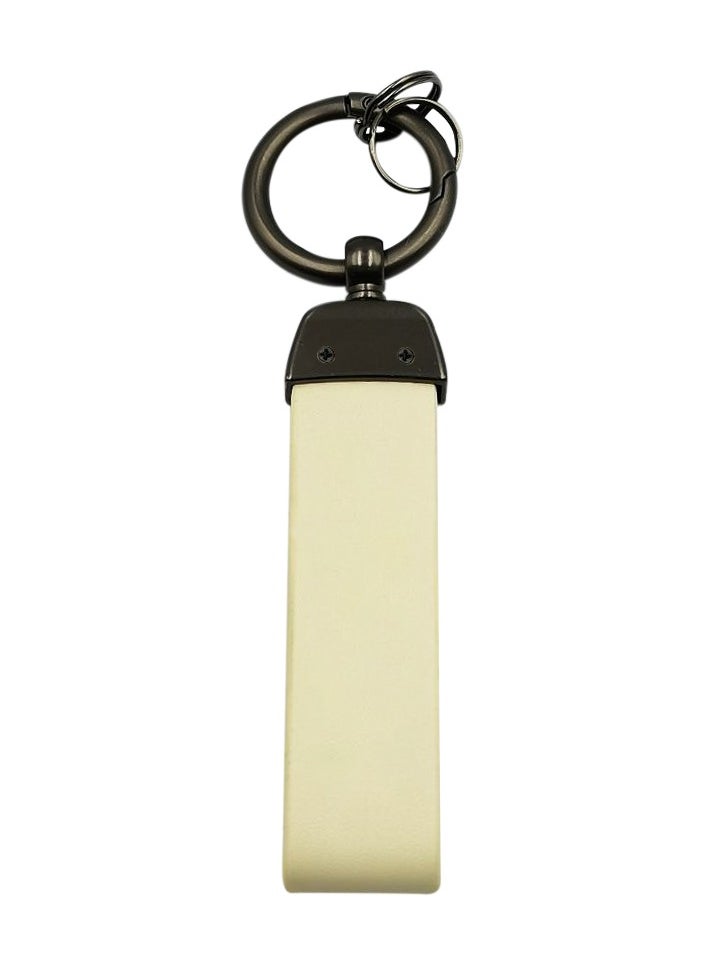 Ford - FORD Metal Keychain With Leather Loop, Secure & Stylish Car Keychain Beige - Image 1