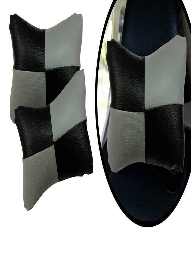 PulGos Faux Leather Grey Check Design Car Neck Rest Cushion With Adjustable Straps Maruti Suzuki Alto, Maruti Suzuki Wagonr, Maruti Suzuki Swift, Tata Nexon, Tata Punch, Tata Harrier, Datsun Go - Image 1