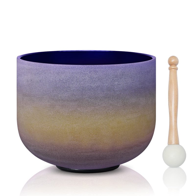CVNC 440HZ 8 Inch Rainbow Colored A Note ThirdEye Chakra Frosted Quartz Crystal Singing Bowl for Sound Healing and Meditation
