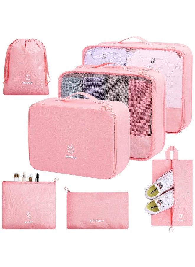 Mossio 6 Set Packing Cubes with Shoe Bag - Travel Luggage Organizer for Carry On Suitcase, Pink - Image 1