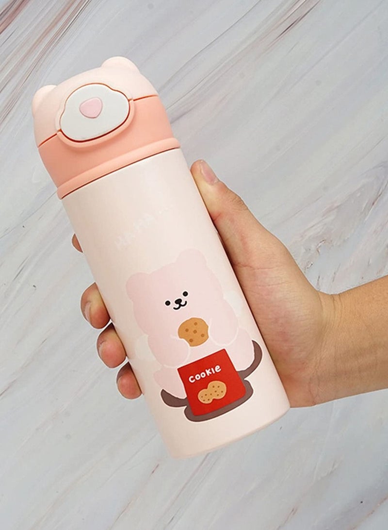 Y&D Kids Vacuum Insulated Water Bottle with Straw  14Ounce Leak-Proof Stainless Steel Cute Little bear Thermos For Children Hot and Cold Drinks Travel Easy to Carry Outdoor (Pink) - Image 5