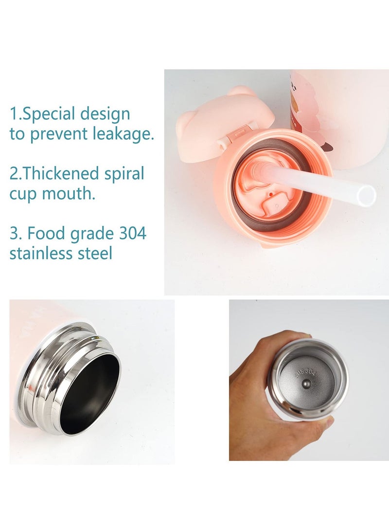 Y&D Kids Vacuum Insulated Water Bottle with Straw  14Ounce Leak-Proof Stainless Steel Cute Little bear Thermos For Children Hot and Cold Drinks Travel Easy to Carry Outdoor (Pink) - Image 4