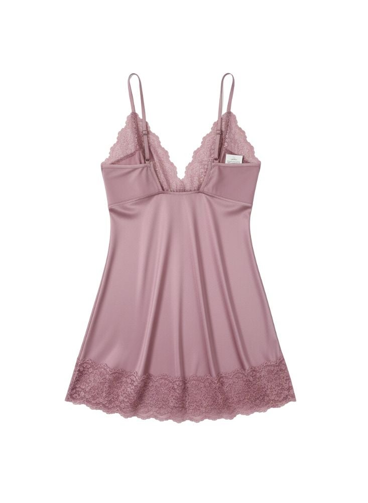 Cute Pink Lace Nightwear Slip – Soft Satin Short Nightdress for Women - Image 3