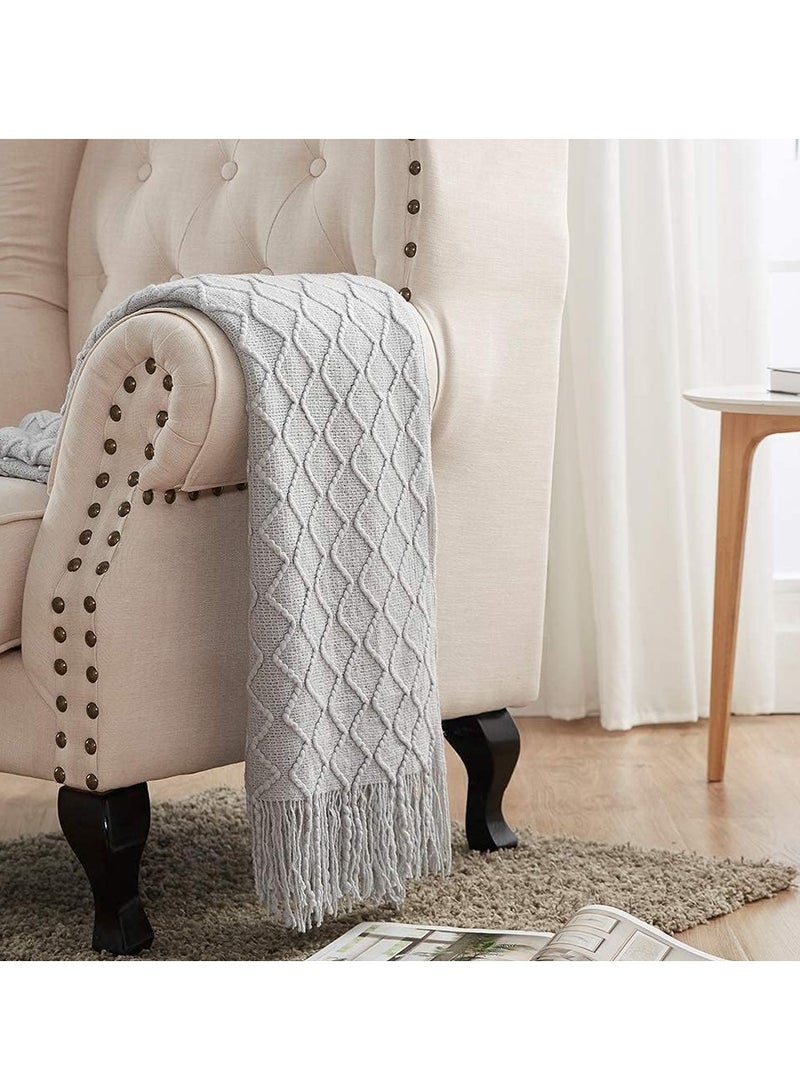Beauenty Knitted Throw Blankets, Cozy Lightweight Decorative Throw, Warm Woven Blanket with Tassels for Couch Sofa, Bed and Living Room, All Seasons for Women, Men and Kids (Grey, 130x230cm) - Image 3
