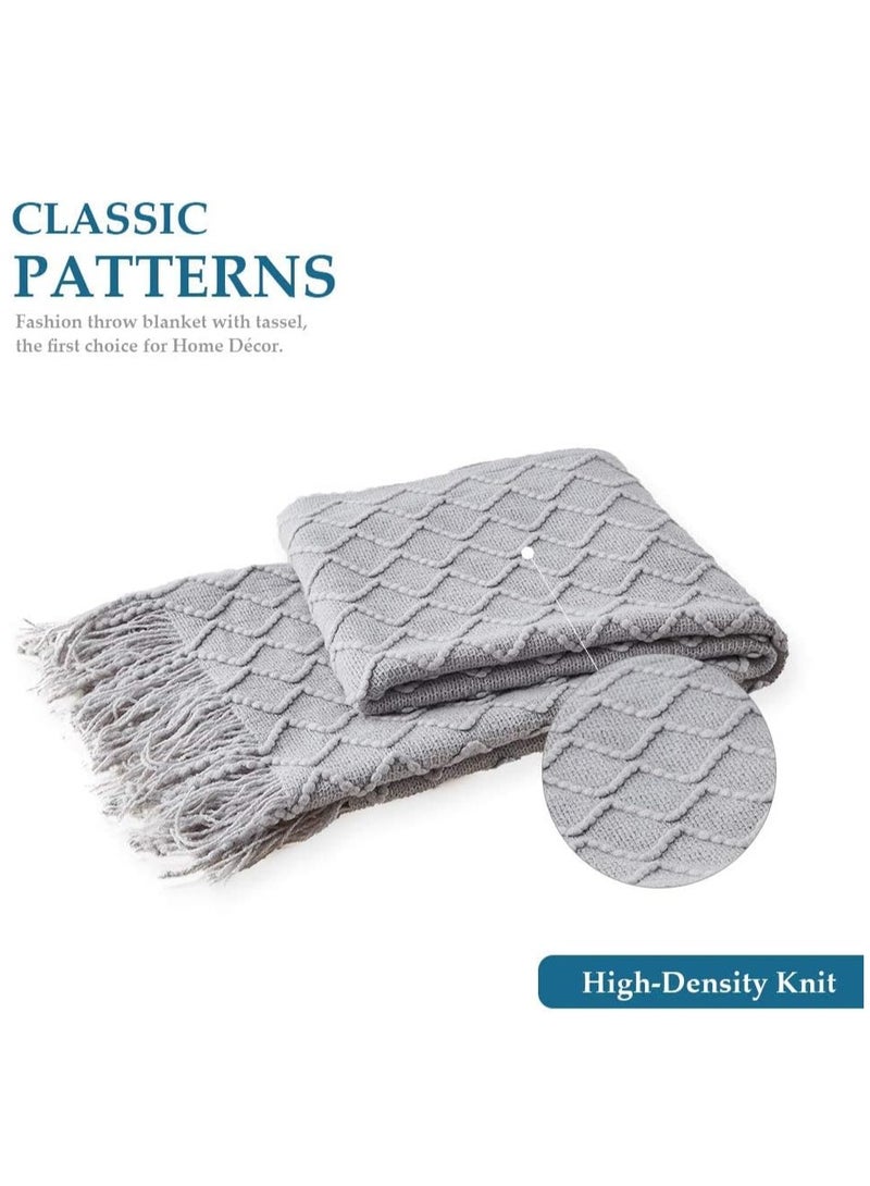Beauenty Knitted Throw Blankets, Cozy Lightweight Decorative Throw, Warm Woven Blanket with Tassels for Couch Sofa, Bed and Living Room, All Seasons for Women, Men and Kids (Grey, 130x230cm) - Image 5