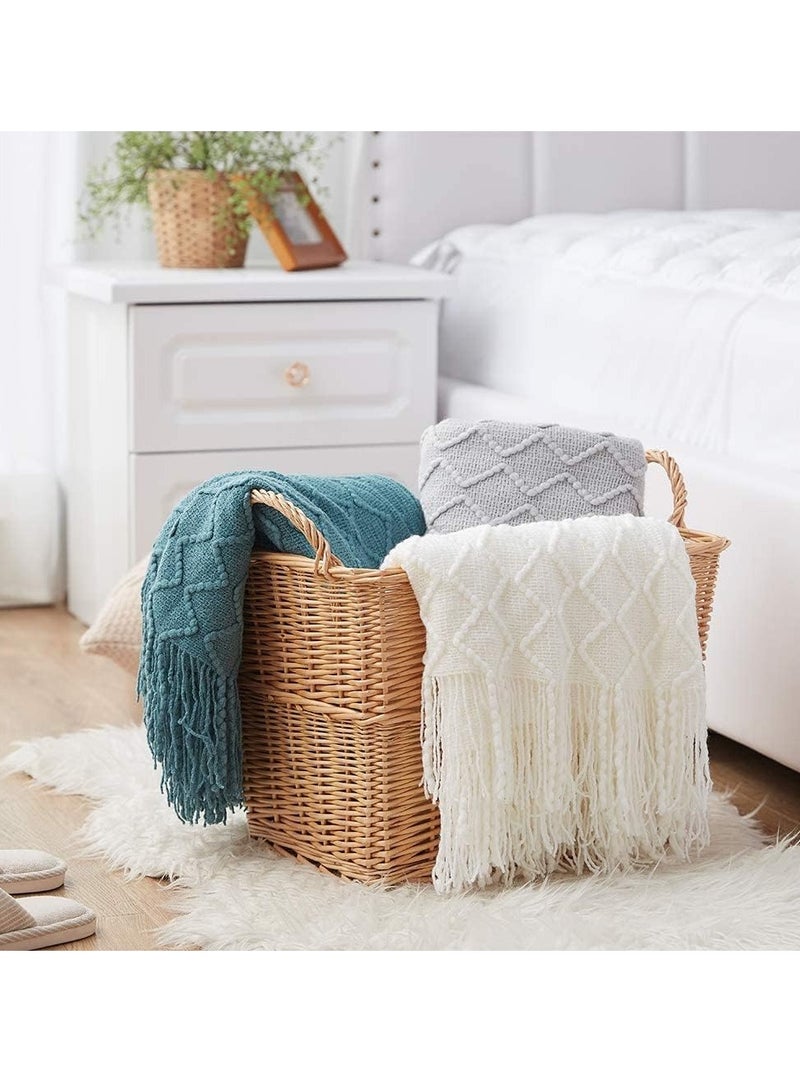 Beauenty Knitted Throw Blankets, Cozy Lightweight Decorative Throw, Warm Woven Blanket with Tassels for Couch Sofa, Bed and Living Room, All Seasons for Women, Men and Kids (Grey, 130x230cm) - Image 2