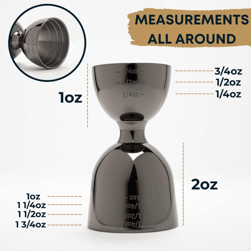 B BARIANTTE BARIANTTE Black Bell Jigger for Bartending - Premium Cocktail Measuring Cup, Mirror Finish Bar Jigger with 2 oz & 1 oz Measurements - Image 4