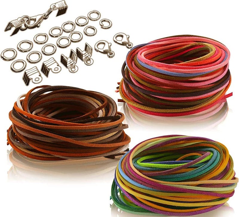 DIY Crafts Pack of 2 Sets, Silver, Faux Leather Cord Suede Cord String Rope Thread, for Jewelry Making Beading Necklace Bracelet with AS Choice Cord X Ends, AS Choice Co(Pack of 2 Sets, Silver) - Image 1