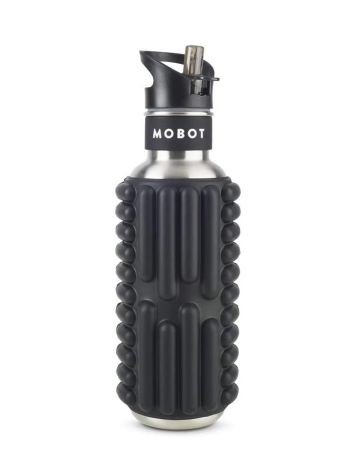 MOBOT Portable Travel Foam Roller Water Bottle with Sip Straw, Stainless Steel Screw Lid | Insulated Sports Water Bottle and Foam Rollers for Yoga, Workout, Home Gym, & Exercise, Black 532ml - Image 1