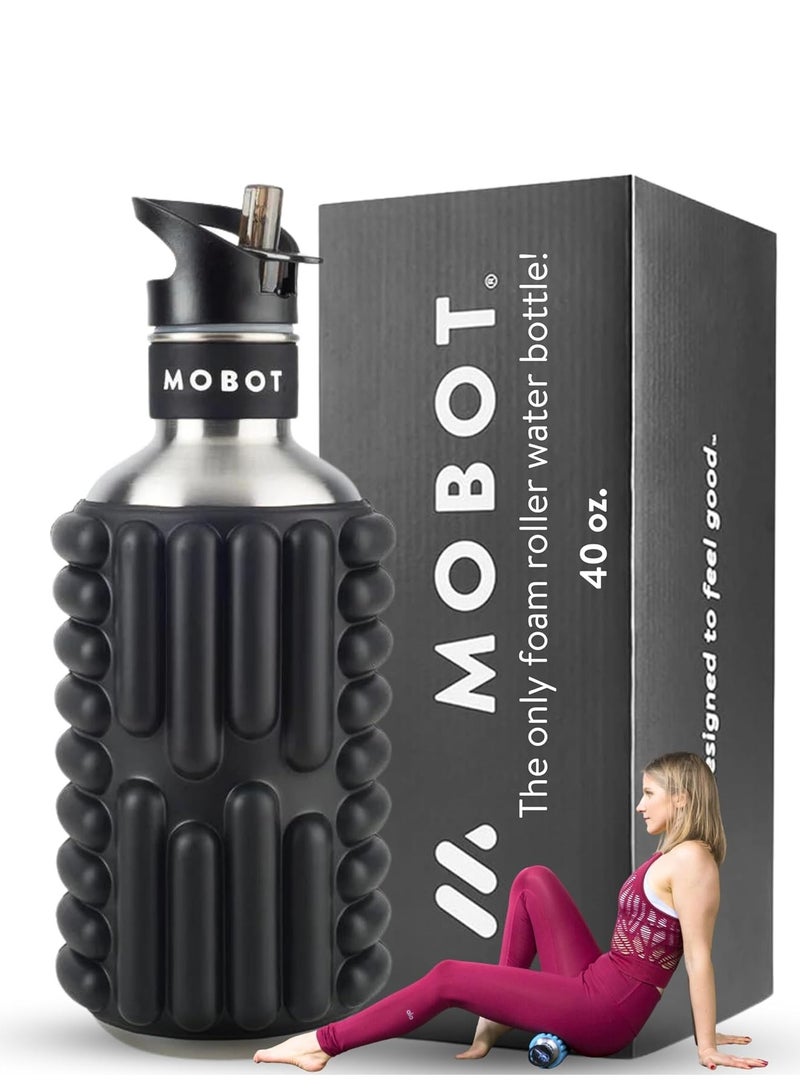 MOBOT Portable Travel Foam Roller Water Bottle with Sip Straw, Stainless Steel Screw Lid | Insulated Sports Water Bottle and Foam Rollers for Yoga, Workout, Home Gym, & Exercise, Black 532ml - Image 2
