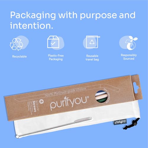 purifyou Extra Long 14.5" Reusable Silicone Straws with Flexible Tips, Cleaning Brush, & Portable Case - Fits with 40oz Stanley Cups, Tumblers & More (Set of 4) - Image 5