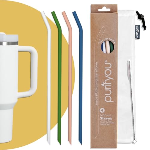purifyou Extra Long 14.5" Reusable Silicone Straws with Flexible Tips, Cleaning Brush, & Portable Case - Fits with 40oz Stanley Cups, Tumblers & More (Set of 4) - Image 1