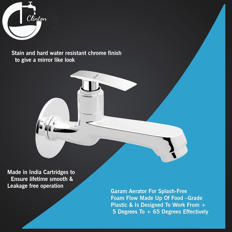 CLINTON Brass Long Body Bib tap | Wall Mounted Faucet | Chrome Finish | Bathroom Tap | Durable Wash Basin Tap - Image 4