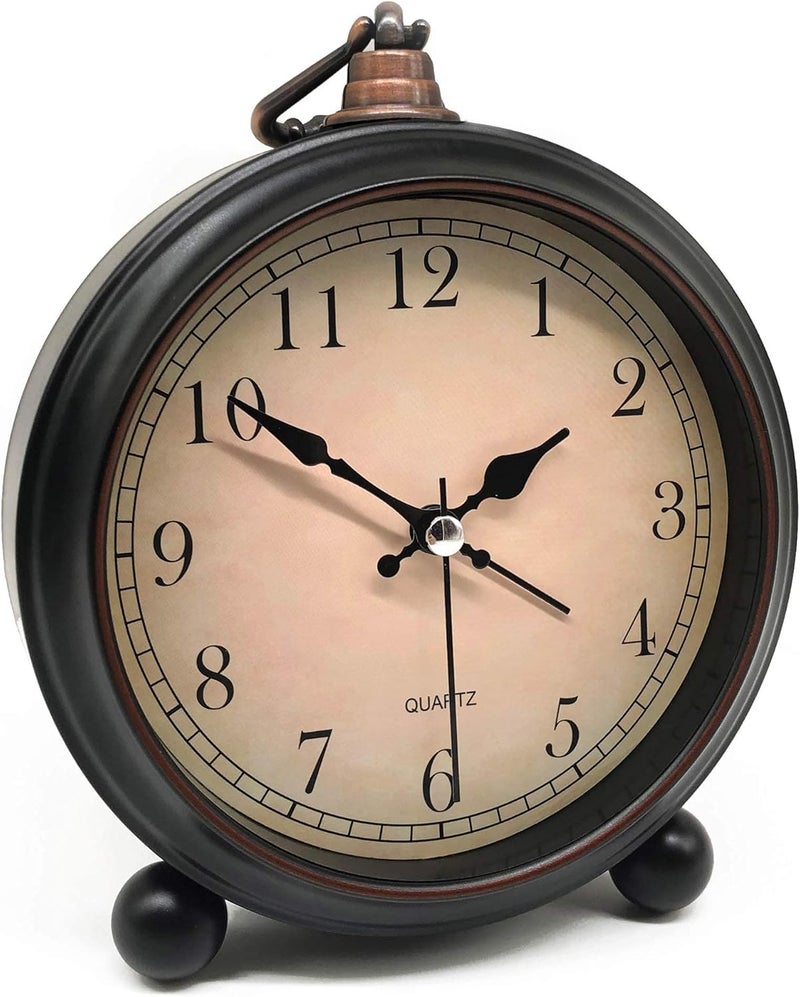 TooTa Vintage Retro Analog Alarm Clock, 4 inch Super Silent Non Ticking Small Clock with Night Light, Battery Operated, Simply Design, for Living Room, Bedroom, Bedside, Desk, Gift Clock (Arabic) - Image 1