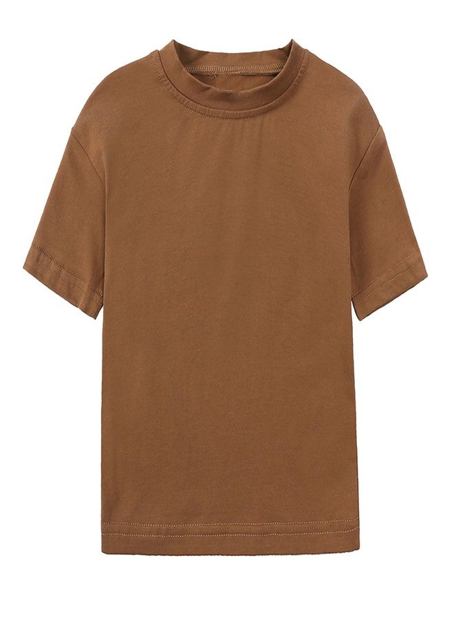 ROMPERINBOX Toddler Boy Summer Outfits 4-5T Brown Tracksuit Solid 2-piece Short Sleeve T-shirt & Shorts Clothes Set(Brown,4-5T) - Image 2