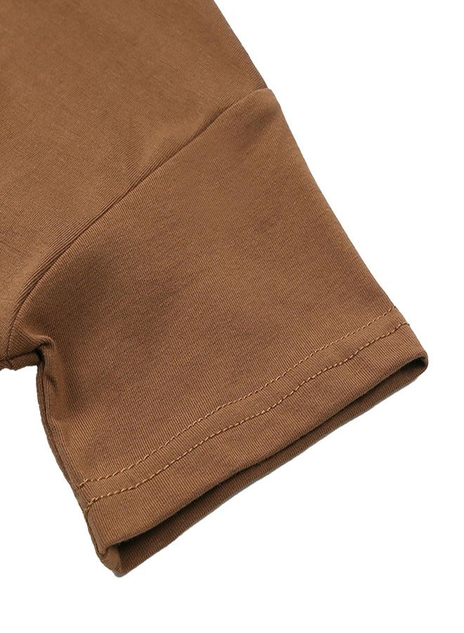 ROMPERINBOX Toddler Boy Summer Outfits 4-5T Brown Tracksuit Solid 2-piece Short Sleeve T-shirt & Shorts Clothes Set(Brown,4-5T) - Image 4