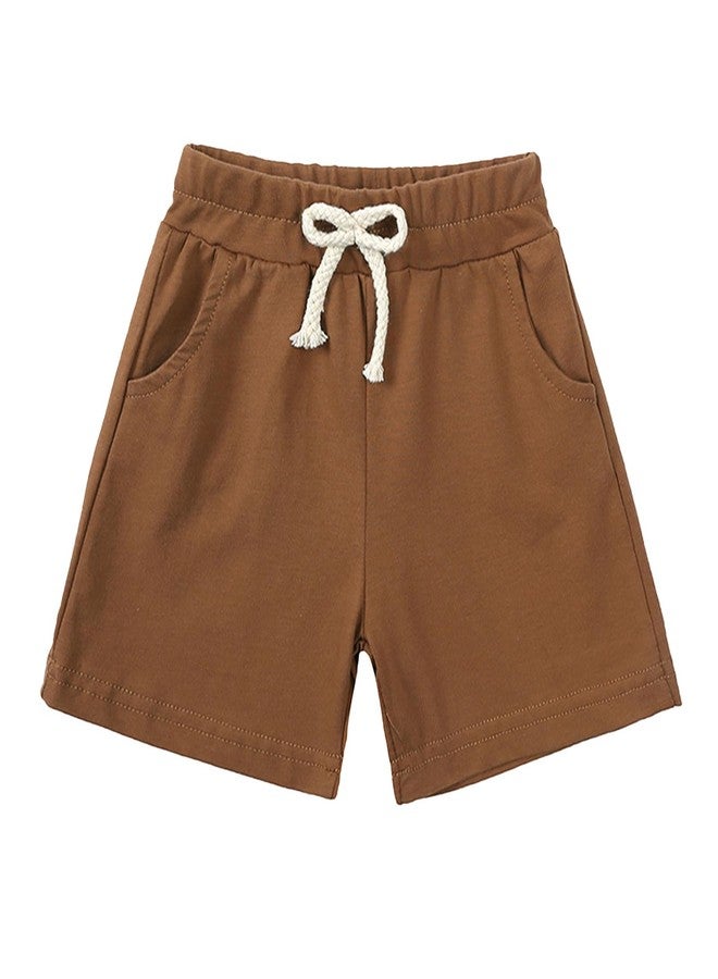 ROMPERINBOX Toddler Boy Summer Outfits 4-5T Brown Tracksuit Solid 2-piece Short Sleeve T-shirt & Shorts Clothes Set(Brown,4-5T) - Image 5