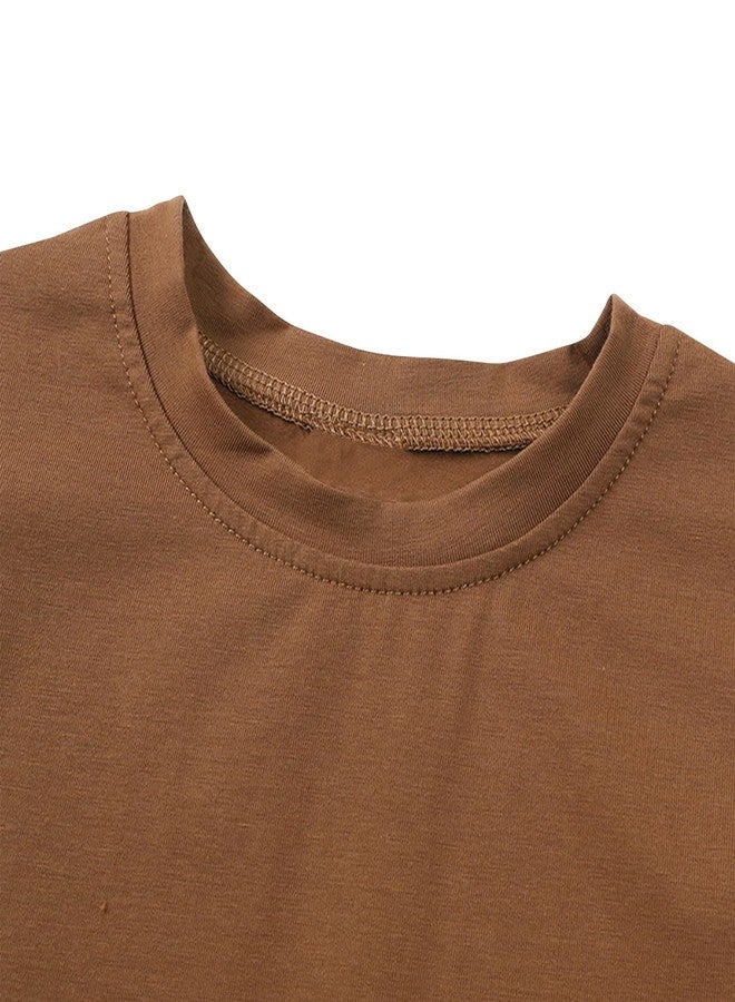 ROMPERINBOX Toddler Boy Summer Outfits 4-5T Brown Tracksuit Solid 2-piece Short Sleeve T-shirt & Shorts Clothes Set(Brown,4-5T) - Image 3
